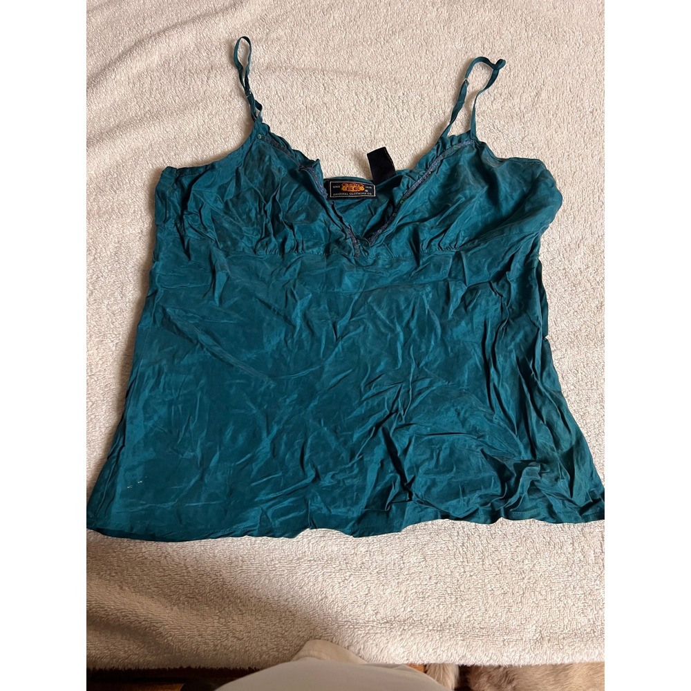Route 66 Vintage 00s Teal 100% Silk Sequin Babydoll Camisole Sz Small 6 Y2K